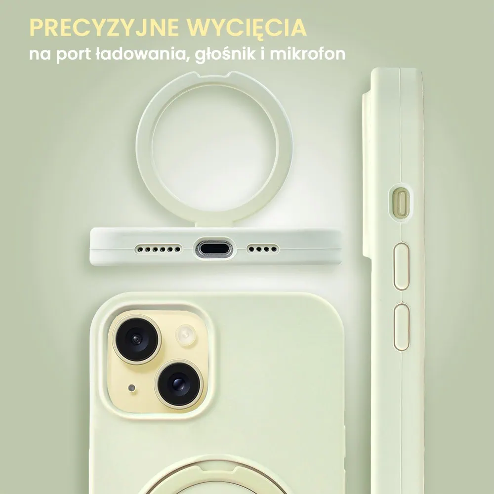 Etui do iPhone 15 Soft Silicone MagSafe Stand z podstawką, antyczna biel