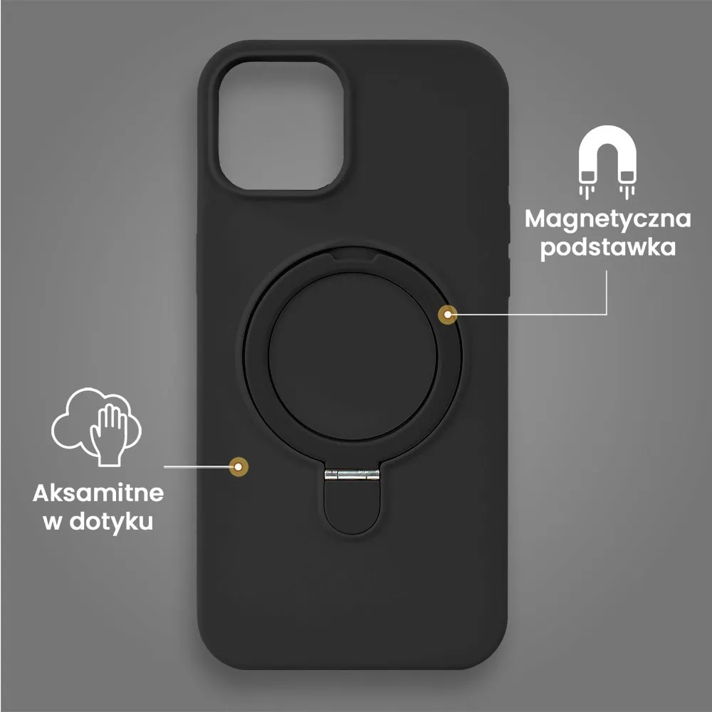 Etui do iPhone 15 Soft Silicone MagSafe Stand z podstawką, czarne