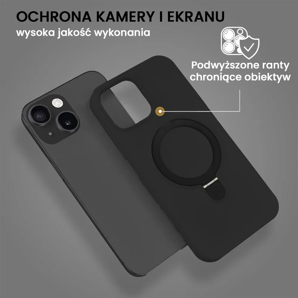 Etui do iPhone 15 Soft Silicone MagSafe Stand z podstawką, czarne