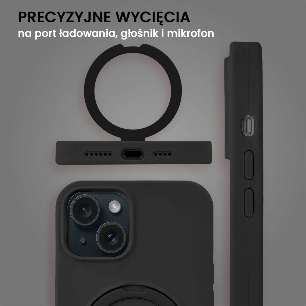 Etui do iPhone 15 Soft Silicone MagSafe Stand z podstawką, czarne