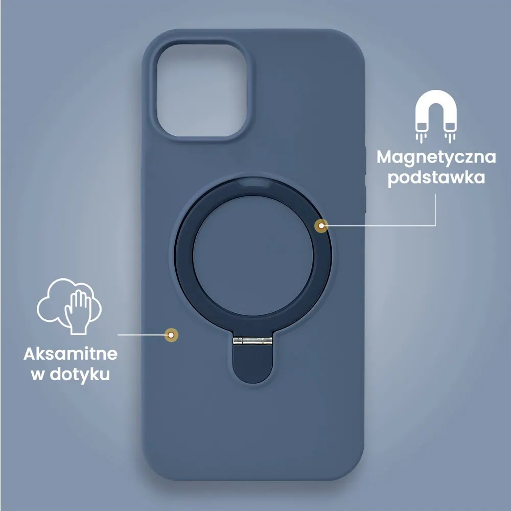 Etui do iPhone 15 Soft Silicone MagSafe Stand z podstawką, granatowe