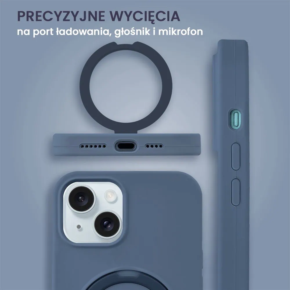 Etui do iPhone 15 Soft Silicone MagSafe Stand z podstawką, granatowe