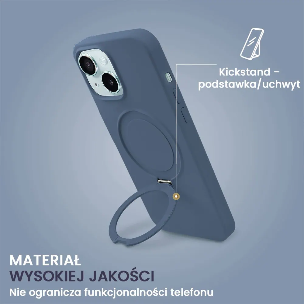 Etui do iPhone 15 Soft Silicone MagSafe Stand z podstawką, granatowe