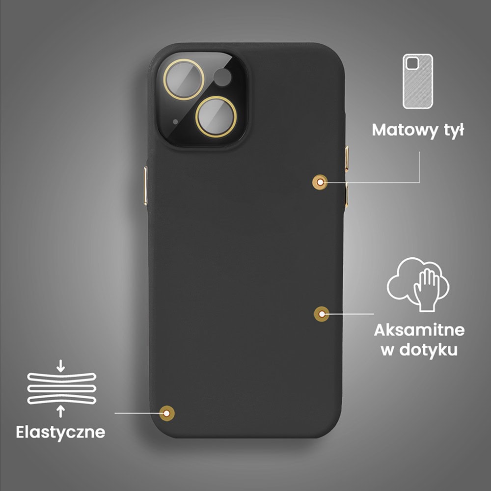 Etui do iPhone 15 Soft Silicone Protect, z osłoną aparatu, czarne