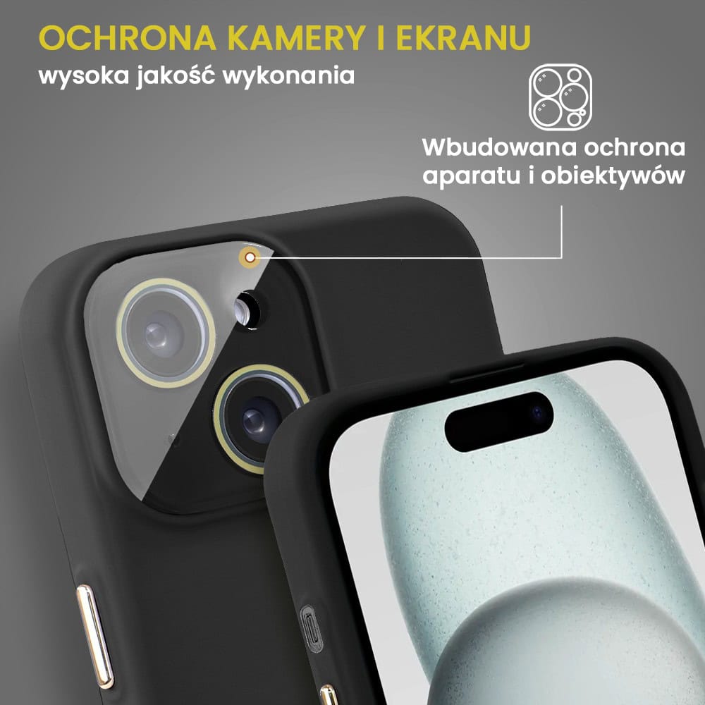Etui do iPhone 15 Soft Silicone Protect, z osłoną aparatu, czarne
