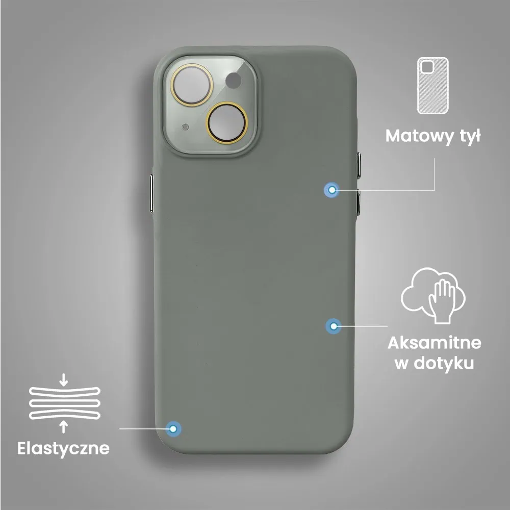 Etui do iPhone 15 Soft Silicone Protect, z osłoną aparatu, szare