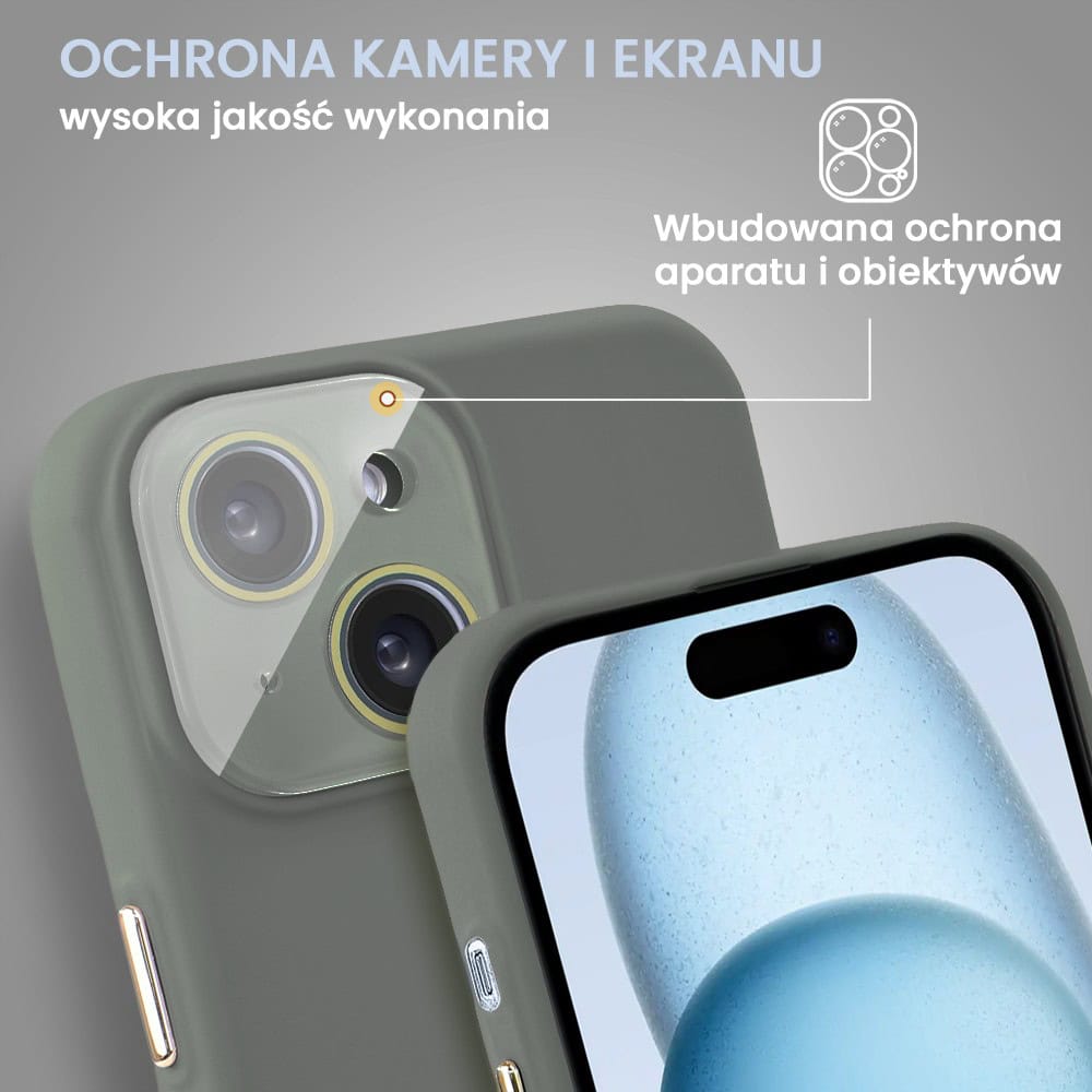 Etui do iPhone 15 Soft Silicone Protect, z osłoną aparatu, szare