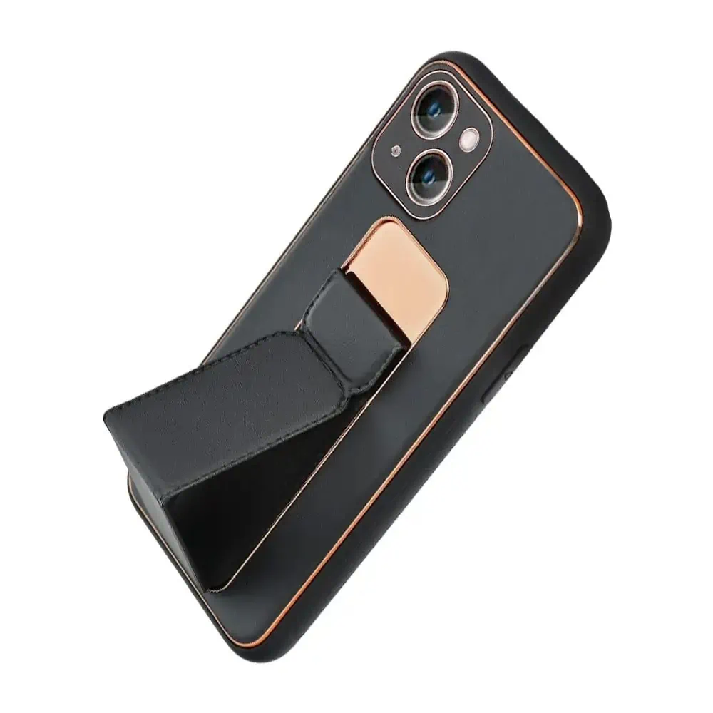 Etui do iPhone 15 Plus Stand Leather Case z podstawką skórzane, czarne