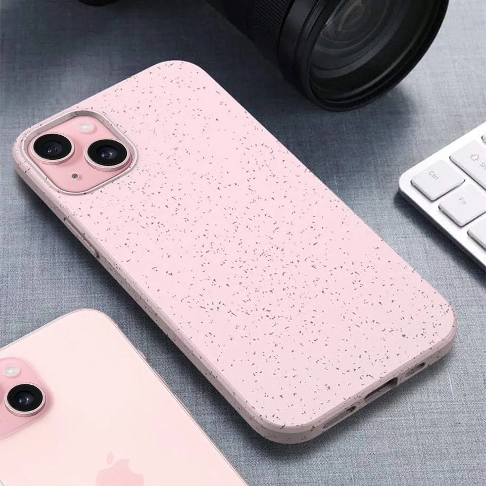 Etui do iPhone 15 biodegradowalne, naturalny skład, różowe