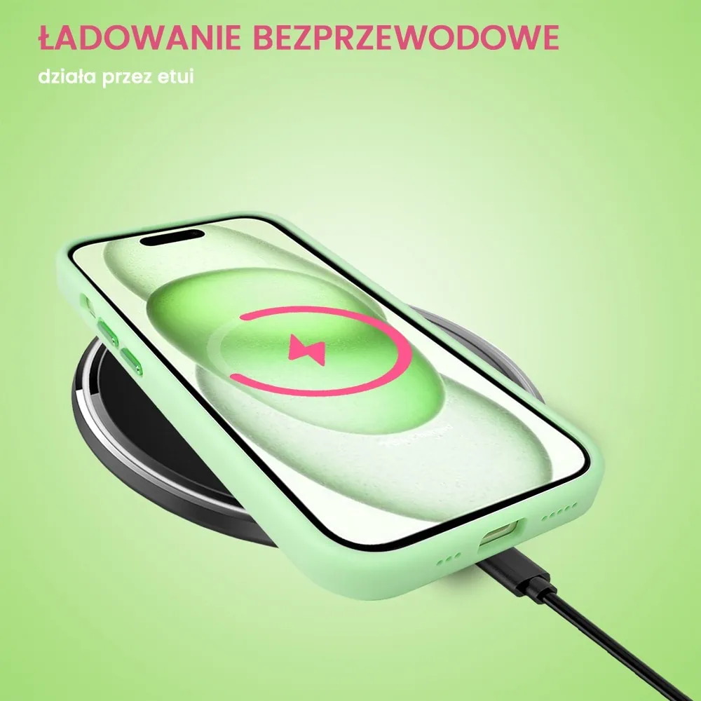 Etui do iPhone 15 Plus cienkie przeźroczyste, 3w1 z podstawką i osłoną aparatu, miętowe