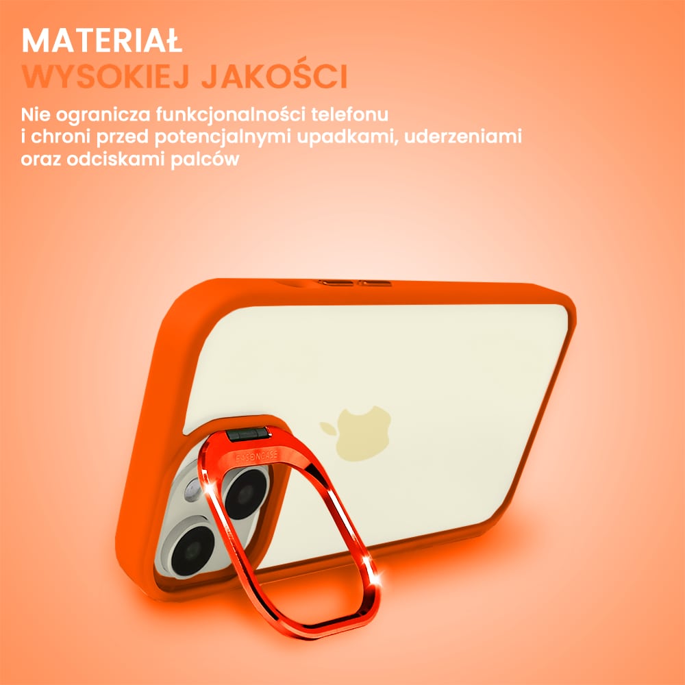 Etui do iPhone 15 Plus cienkie przeźroczyste, 3w1 z podstawką i osłoną aparatu, pomarańczowe