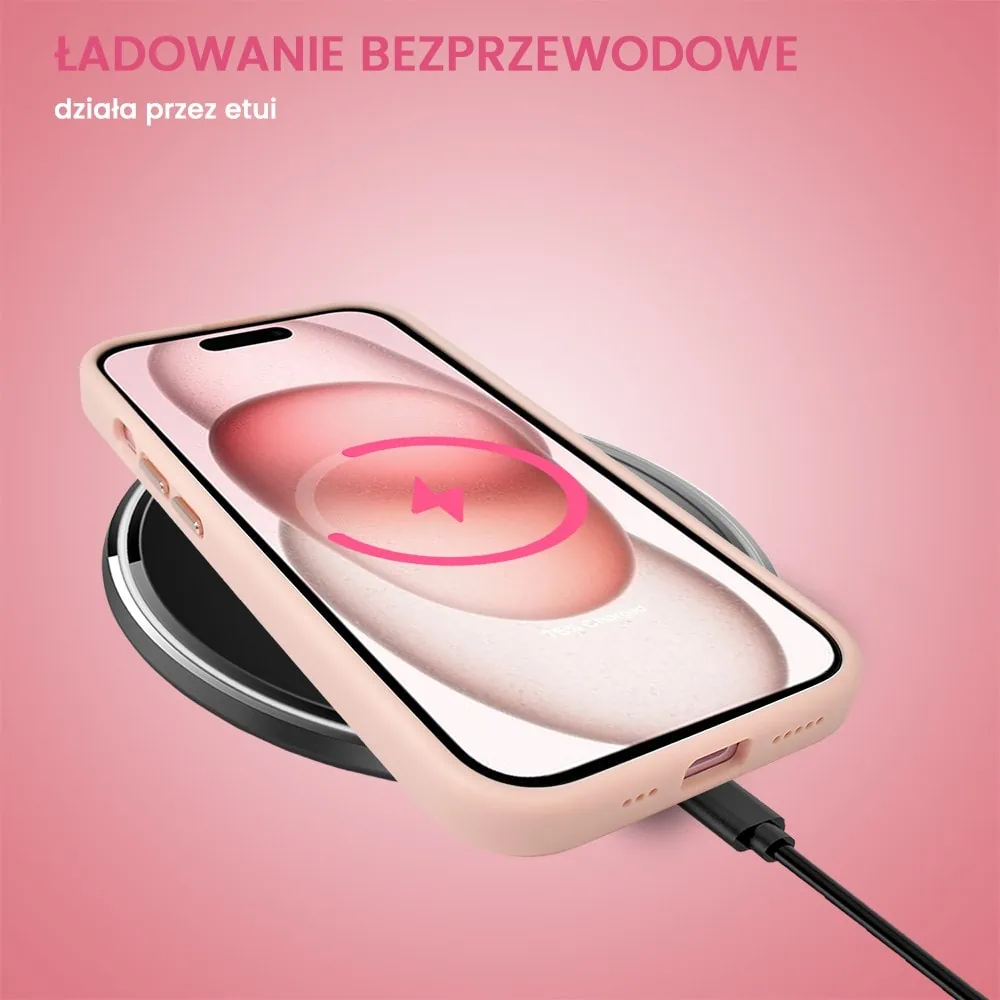 Etui do iPhone 15 Plus cienkie przeźroczyste, 3w1 z podstawką i osłoną aparatu, różowe