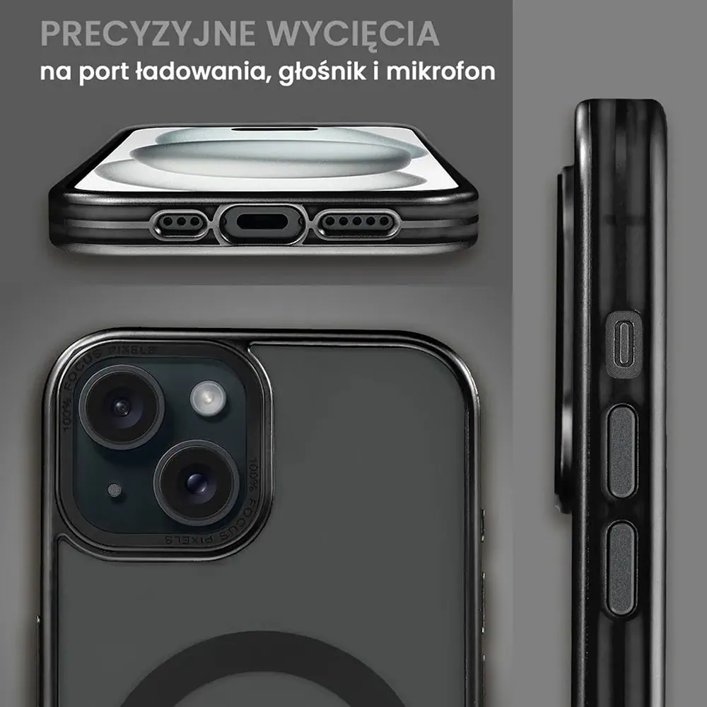 Etui do iPhone 15 cienkie, elastyczne, wzmocniona ramka, Titanium Finish, czarne