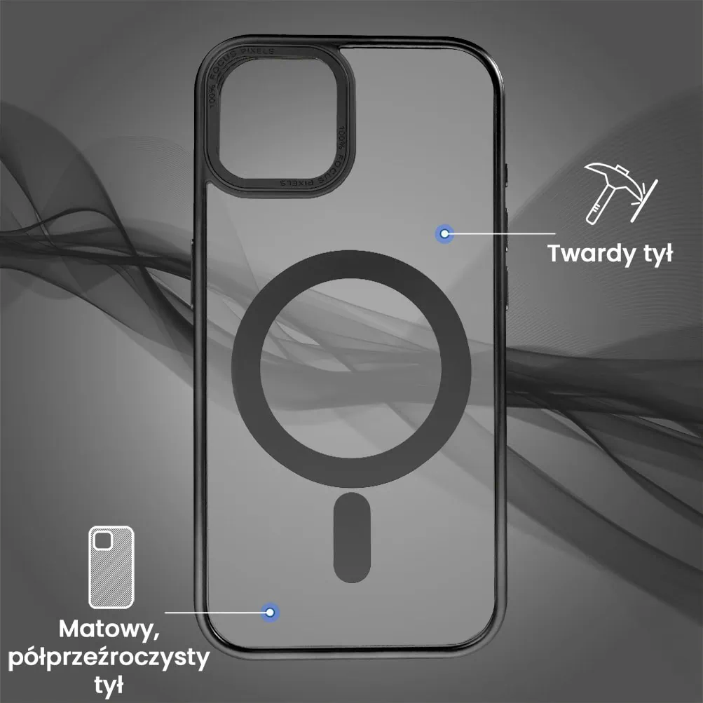 Etui do iPhone 15 cienkie, elastyczne, wzmocniona ramka, Titanium Finish, czarne