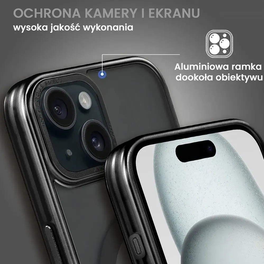 Etui do iPhone 15 cienkie, elastyczne, wzmocniona ramka, Titanium Finish, czarne