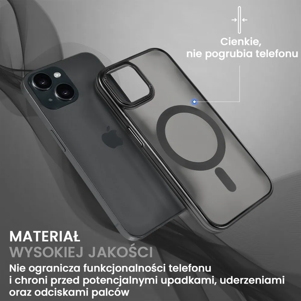 Etui do iPhone 15 cienkie, elastyczne, wzmocniona ramka, Titanium Finish, czarne
