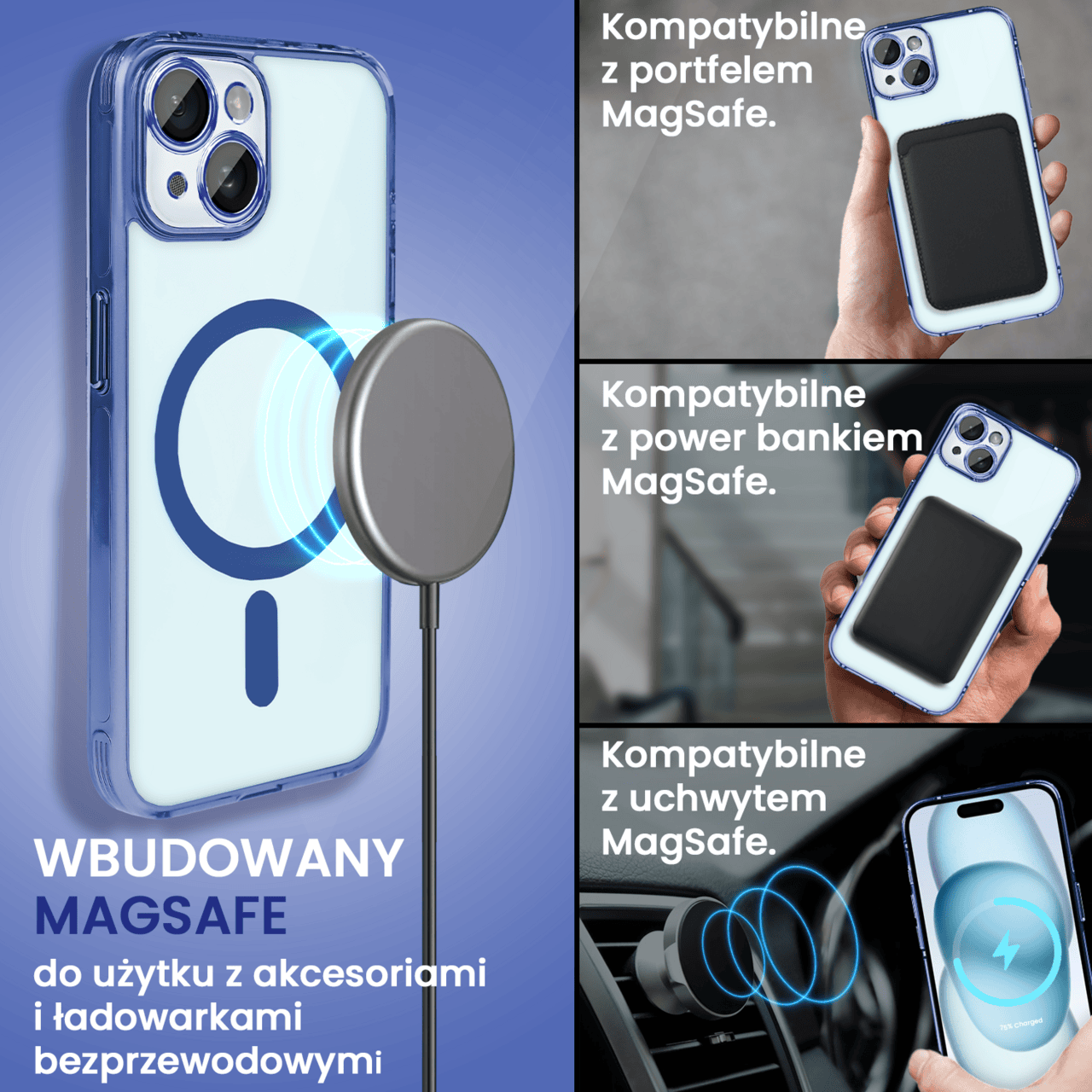 Etui do iPhone 15 cienkie, wzmocnione, z ochroną anti shock oraz głośników, niebieskie
