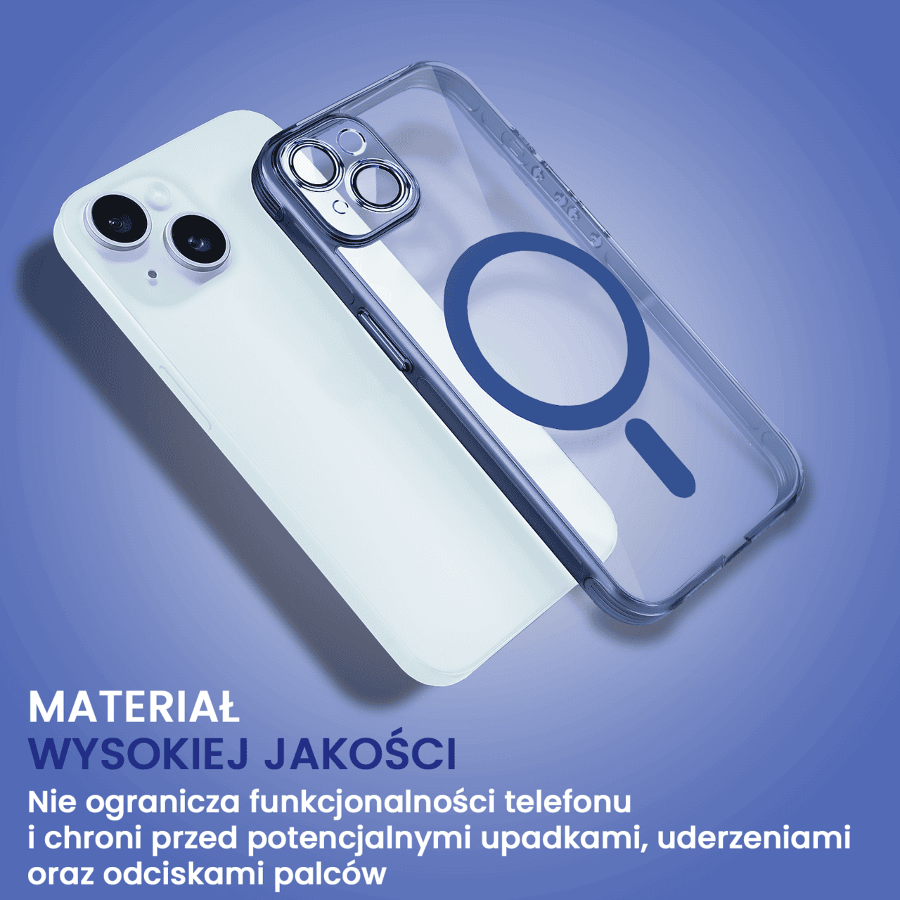 Etui do iPhone 15 cienkie, wzmocnione, z ochroną anti shock oraz głośników, niebieskie