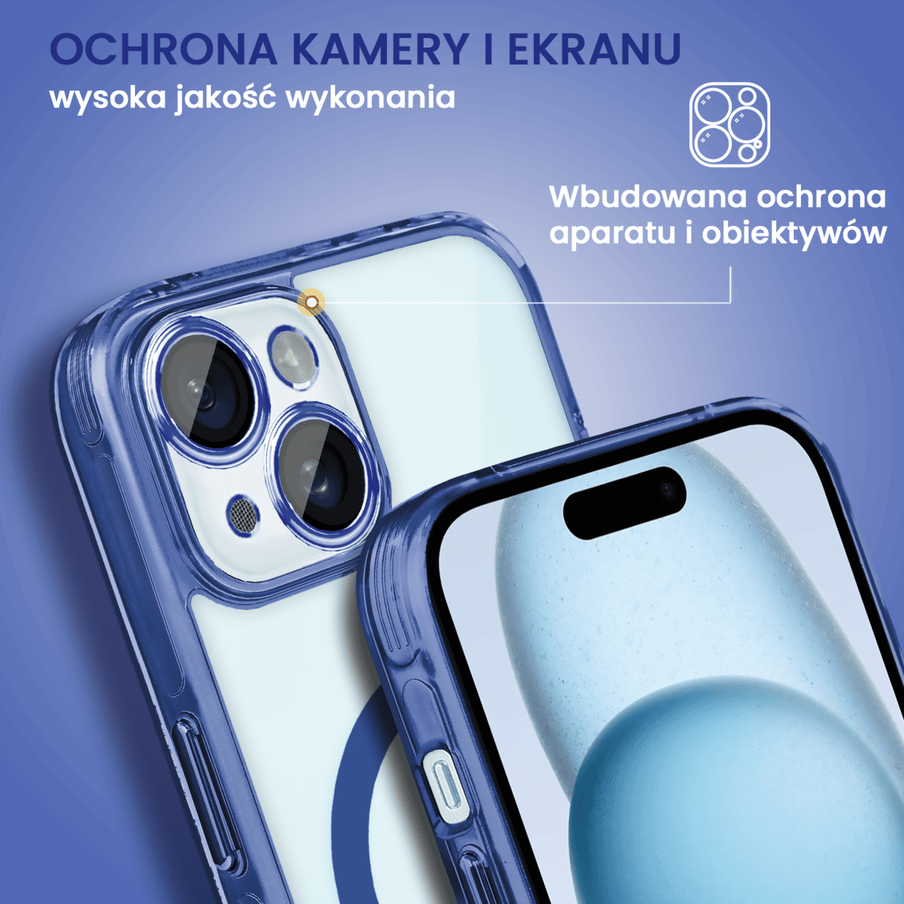 Etui do iPhone 15 cienkie, wzmocnione, z ochroną anti shock oraz głośników, niebieskie