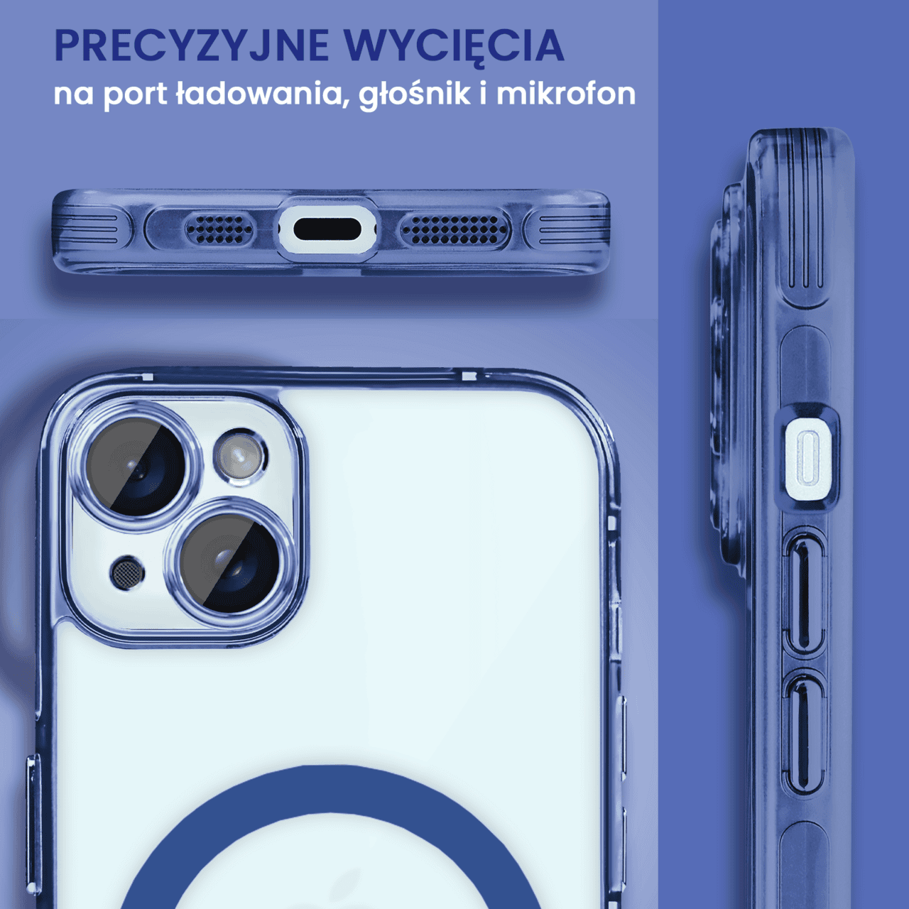 Etui do iPhone 15 cienkie, wzmocnione, z ochroną anti shock oraz głośników, niebieskie