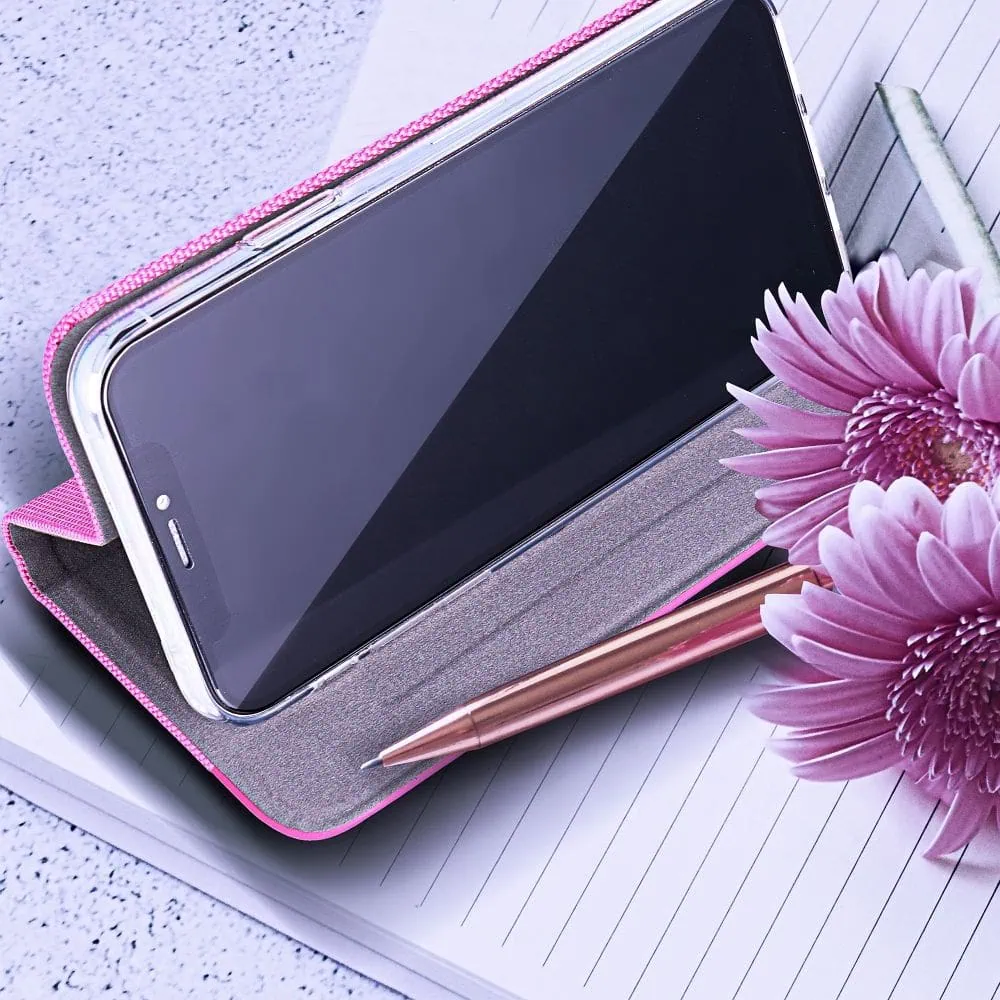 Etui do iPhone 15 eleganckie stylowe różowe z klapką