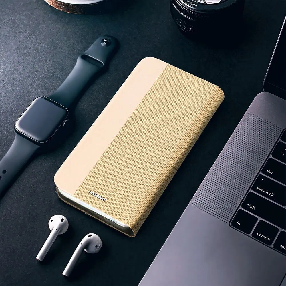 Etui do iPhone 15 eleganckie stylowe złote z klapką