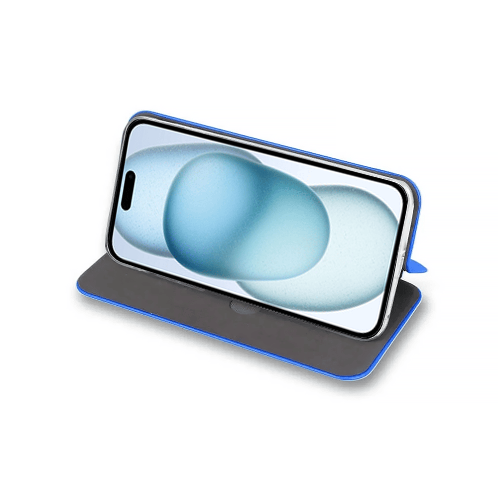 Etui do iPhone 15 klasyczne z magnetyczną klapką, niebieskie