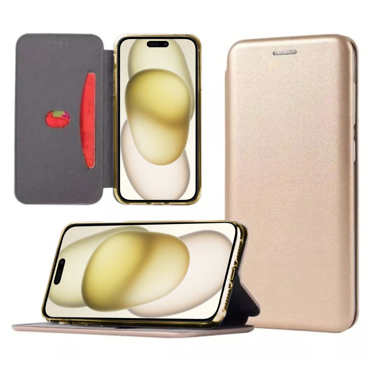Etui do iPhone 15 Plus klasyczne z magnetyczną klapką, złote