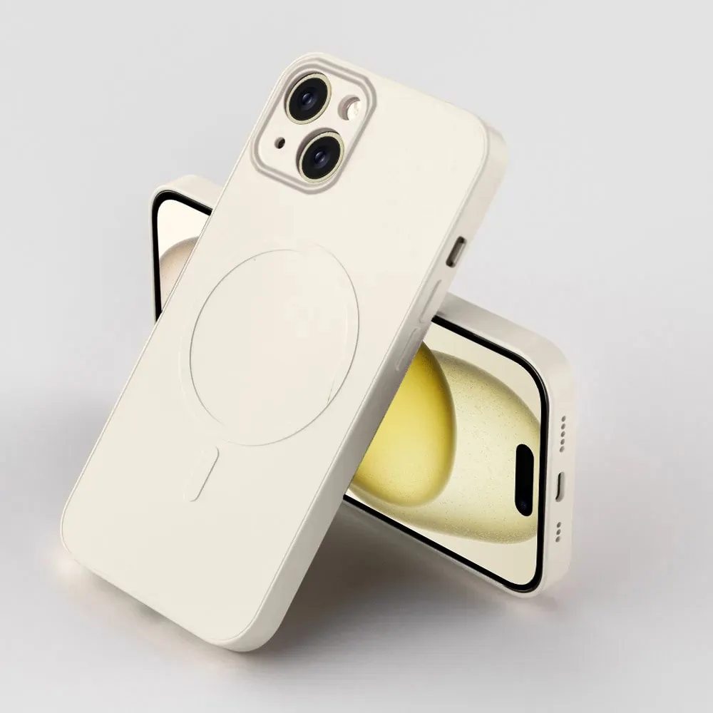 Etui do iPhone 15 Plus silikonowe z mikrofibrą Premium Soft Touch MagSafe, ochrona aparatu, kamień polny