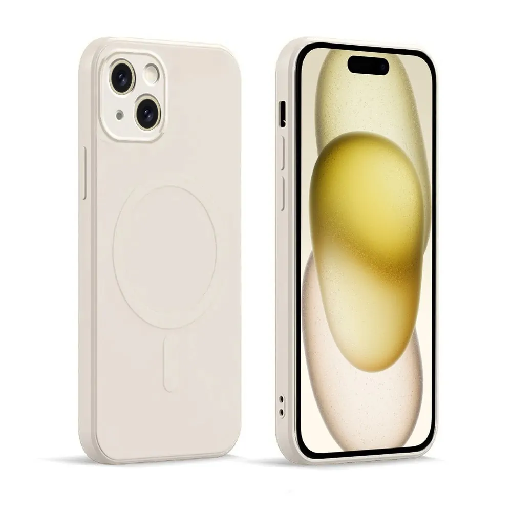 Etui do iPhone 15 Plus silikonowe z mikrofibrą Premium Soft Touch MagSafe, ochrona aparatu, kamień polny