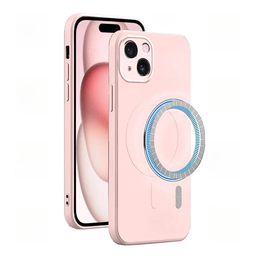 Etui do iPhone 15 silikonowe z mikrofibrą Premium Soft Touch MagSafe, ochrona aparatu, różowe