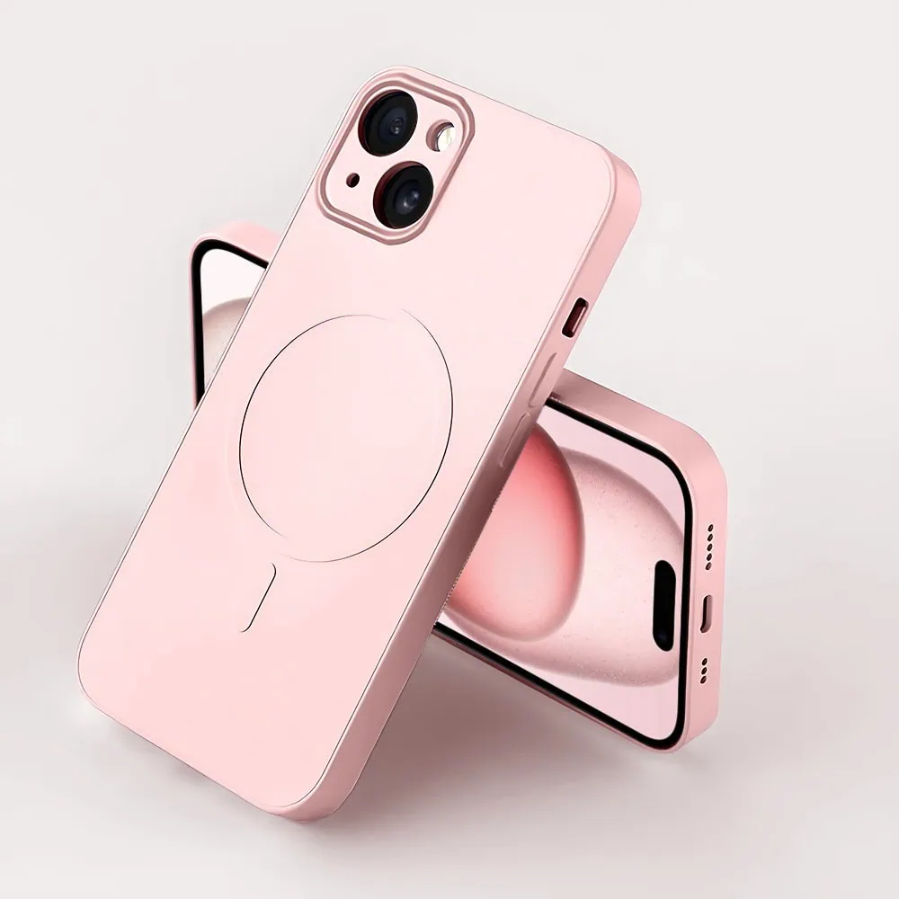 Etui do iPhone 15 silikonowe z mikrofibrą Premium Soft Touch MagSafe, ochrona aparatu, różowe