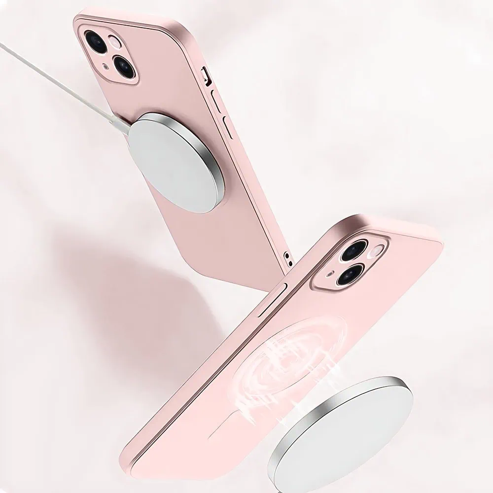 Etui do iPhone 15 silikonowe z mikrofibrą Premium Soft Touch MagSafe, ochrona aparatu, różowe