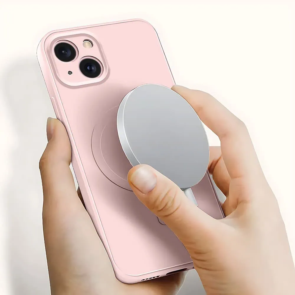 Etui do iPhone 15 silikonowe z mikrofibrą Premium Soft Touch MagSafe, ochrona aparatu, różowe
