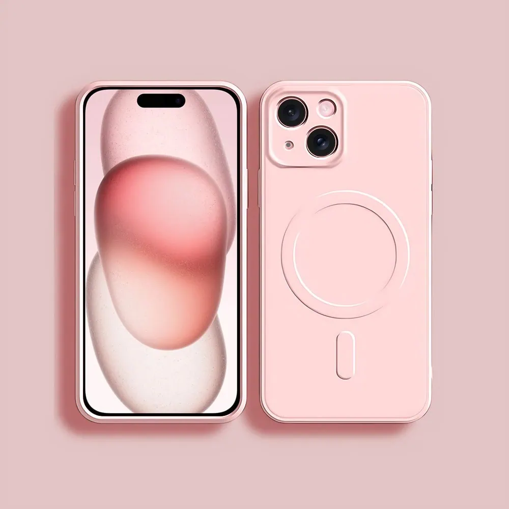 Etui do iPhone 15 silikonowe z mikrofibrą Premium Soft Touch MagSafe, ochrona aparatu, różowe