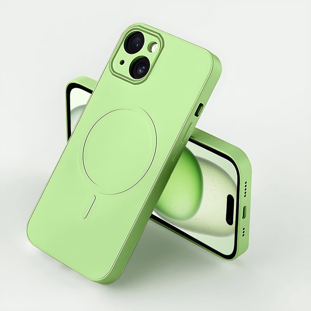 Etui do iPhone 15 silikonowe z mikrofibrą Premium Soft Touch MagSafe, ochrona aparatu, zielone