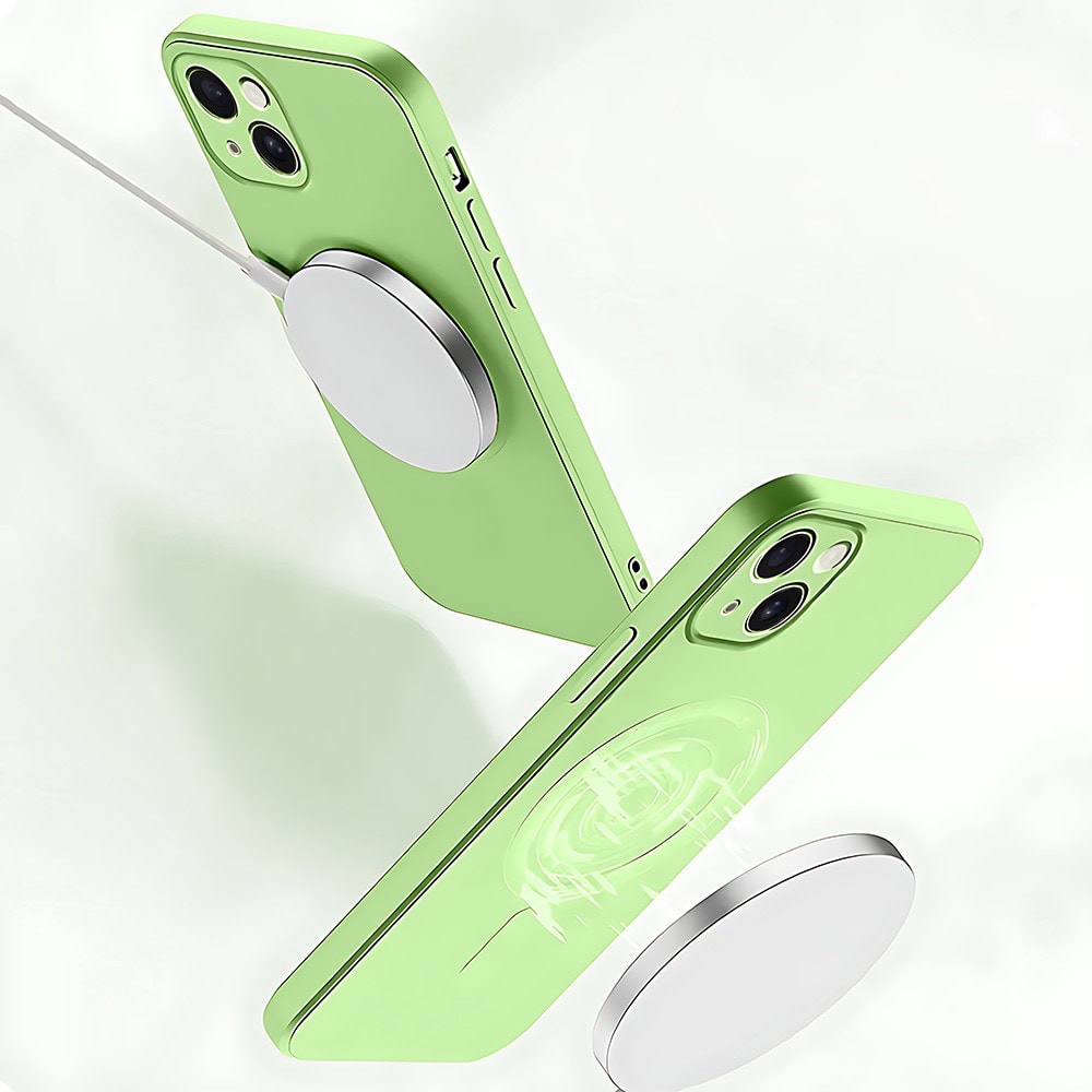 Etui do iPhone 15 silikonowe z mikrofibrą Premium Soft Touch MagSafe, ochrona aparatu, zielone