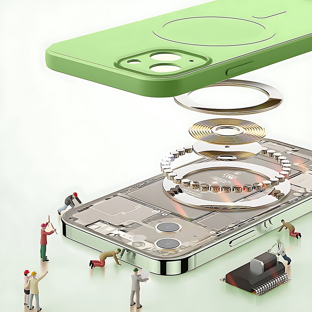 Etui do iPhone 15 silikonowe z mikrofibrą Premium Soft Touch MagSafe, ochrona aparatu, zielone