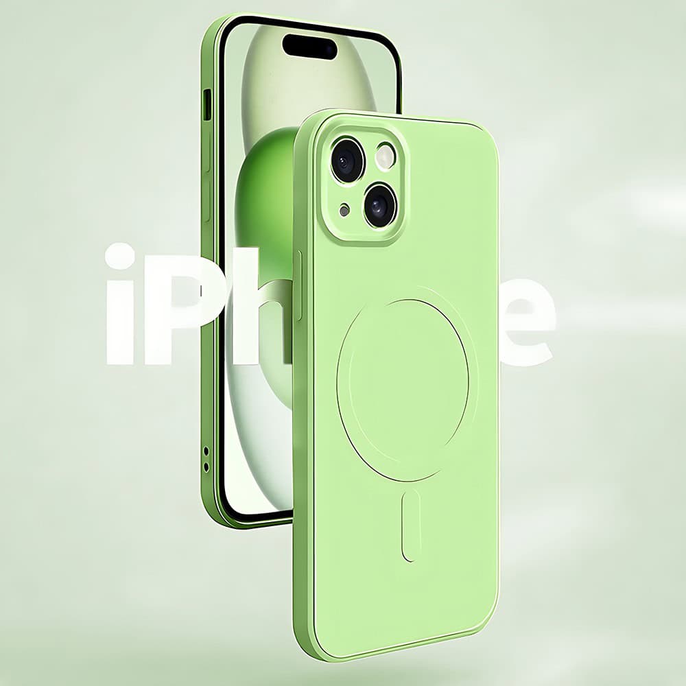 Etui do iPhone 15 silikonowe z mikrofibrą Premium Soft Touch MagSafe, ochrona aparatu, zielone