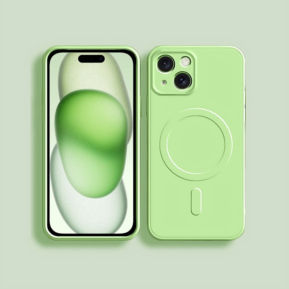 Etui do iPhone 15 silikonowe z mikrofibrą Premium Soft Touch MagSafe, ochrona aparatu, zielone