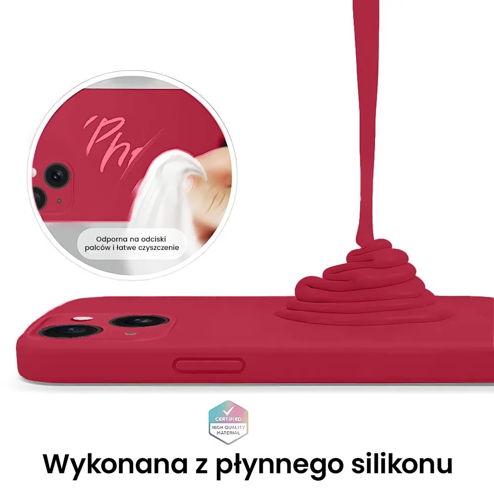 Etui do iPhone 15 Plus silikonowe z mikrofibrą soft touch z osłoną na aparat, ceglasta czerwień