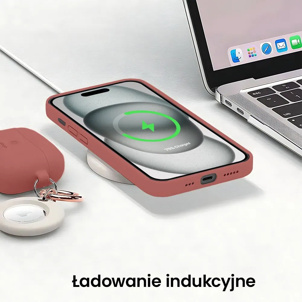Etui do iPhone 15 Plus silikonowe z mikrofibrą soft touch z osłoną na aparat, gorąca czekolada