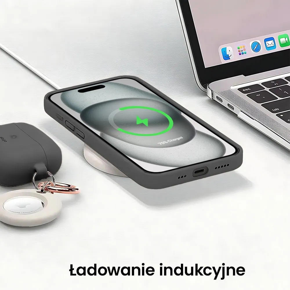 Etui do iPhone 15 Plus silikonowe z mikrofibrą soft touch z osłoną na aparat, grafitowe