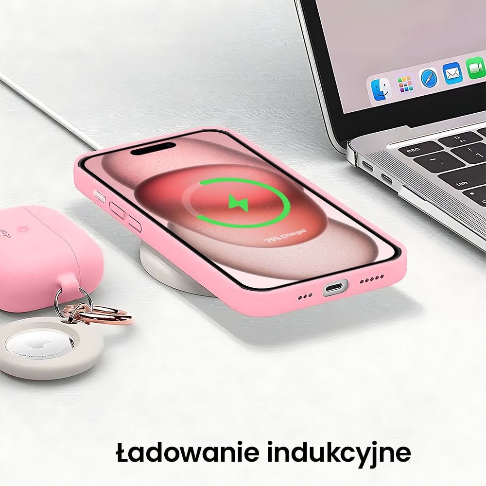 Etui do iPhone 15 Plus silikonowe z mikrofibrą soft touch z osłoną na aparat, jasny róż