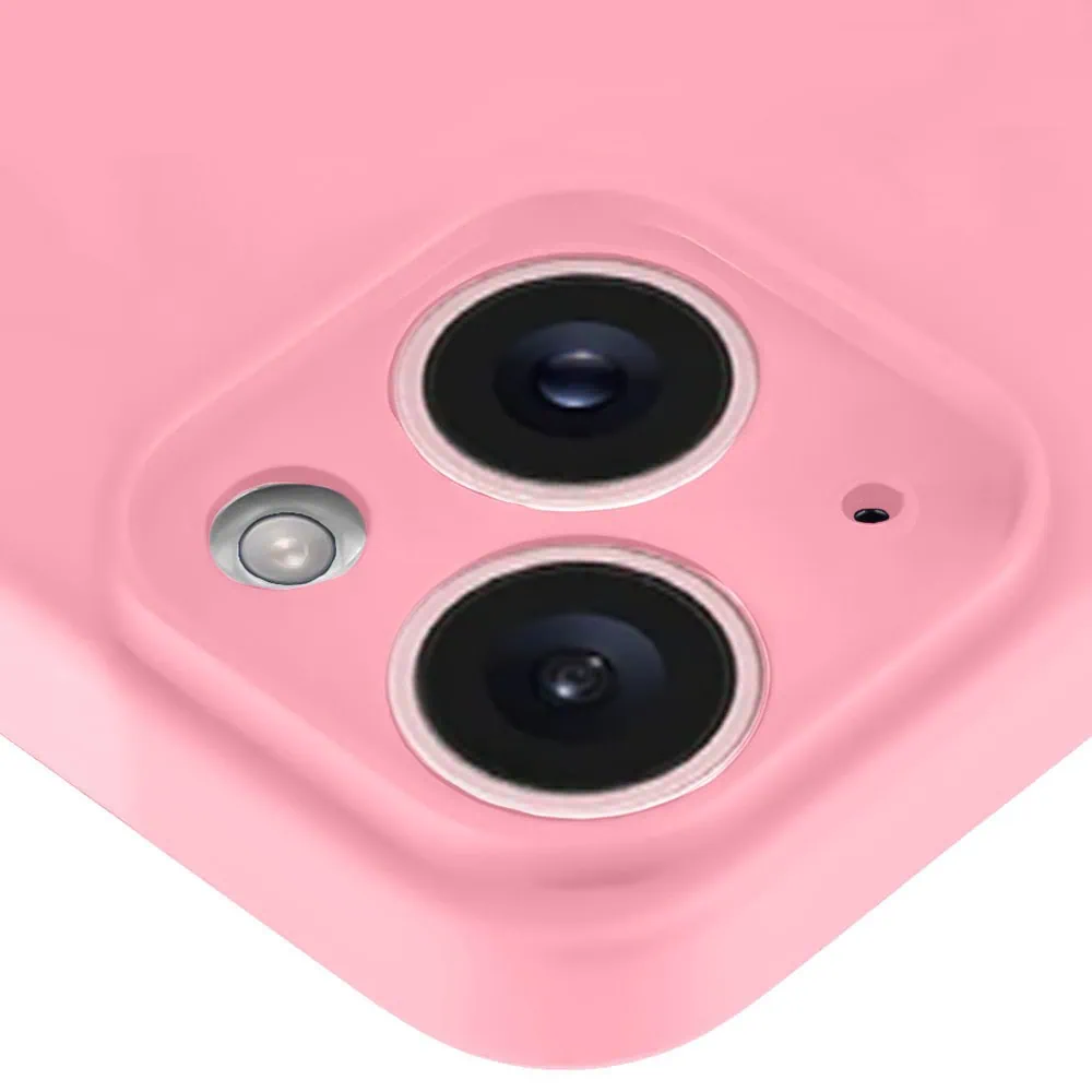 Etui do iPhone 15 Plus silikonowe z mikrofibrą soft touch z osłoną na aparat, jasny róż