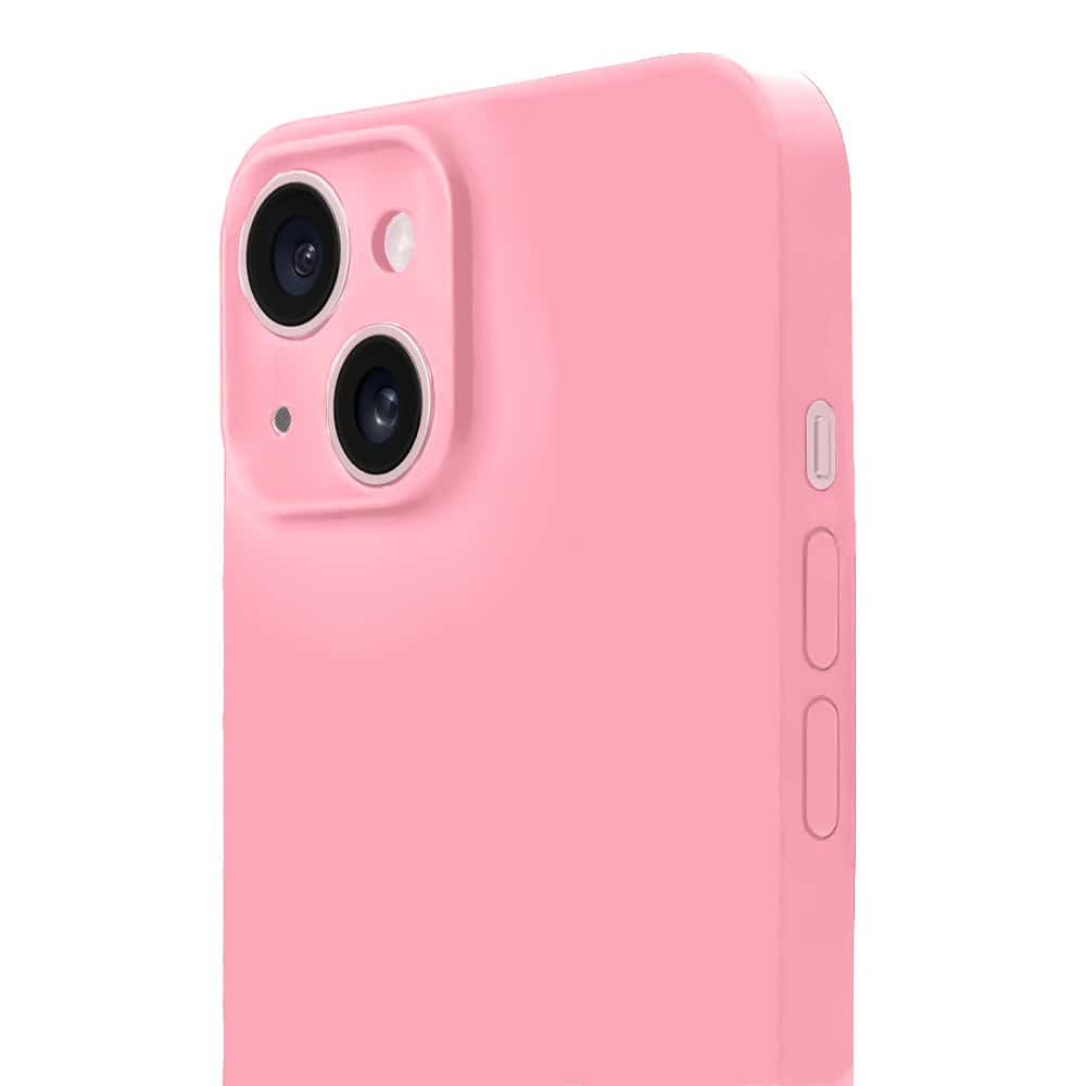Etui do iPhone 15 Plus silikonowe z mikrofibrą soft touch z osłoną na aparat, jasny róż