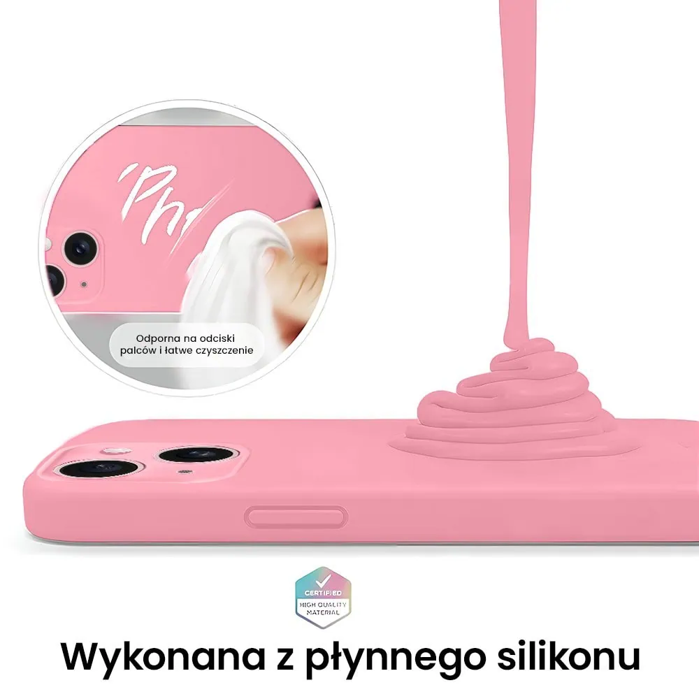 Etui do iPhone 15 Plus silikonowe z mikrofibrą soft touch z osłoną na aparat, jasny róż