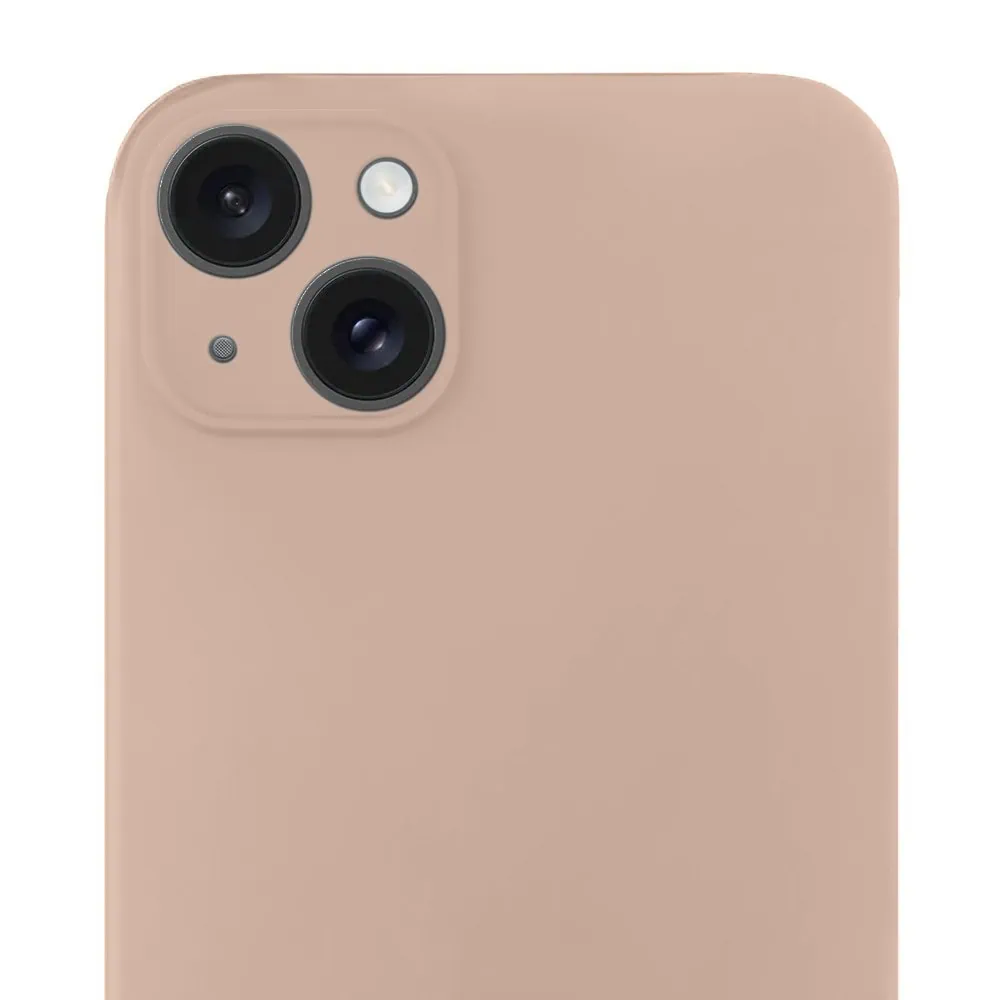 Etui do iPhone 15 silikonowe z mikrofibrą soft touch z osłoną na aparat, kawowe