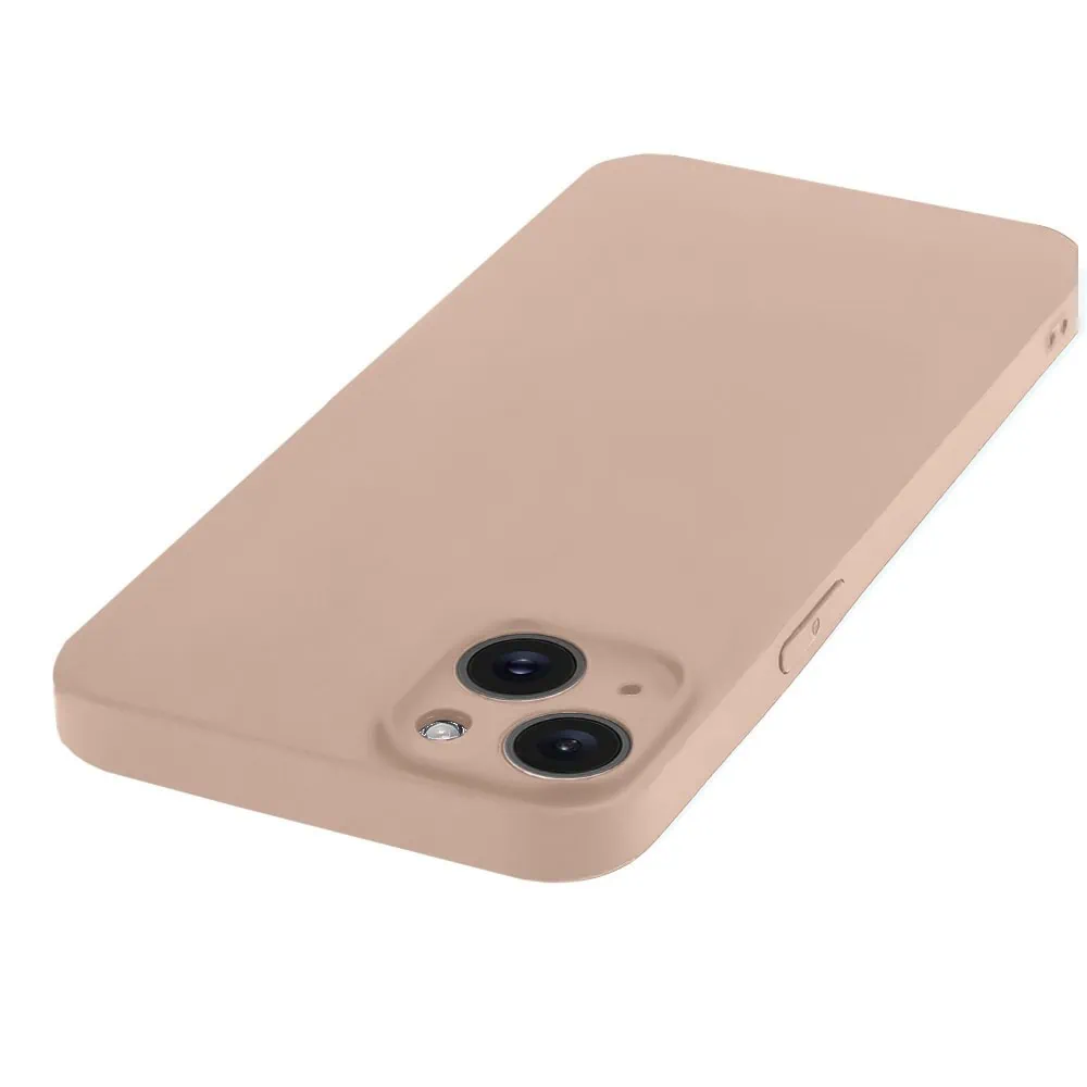 Etui do iPhone 15 silikonowe z mikrofibrą soft touch z osłoną na aparat, kawowe