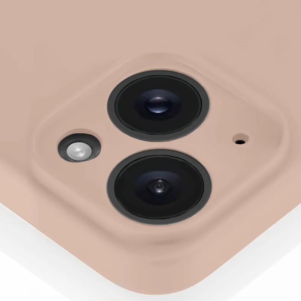 Etui do iPhone 15 silikonowe z mikrofibrą soft touch z osłoną na aparat, kawowe